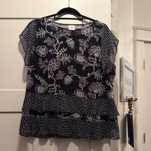 CAbi Navy and White Floral Blouse